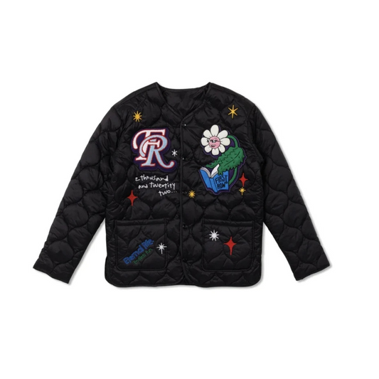 FIRST ROW VARSITY INSPIRED QUILTED JACKET BLACK