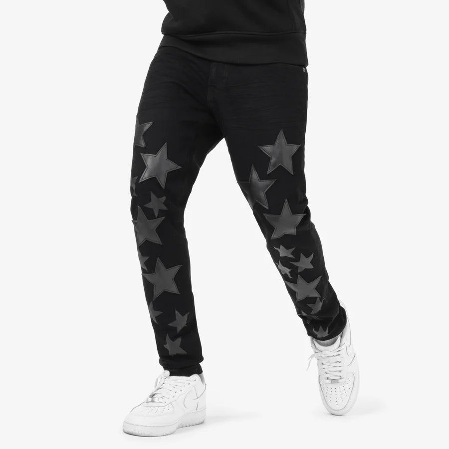 COPPER RIVET BLACK JEANS W/ STARS