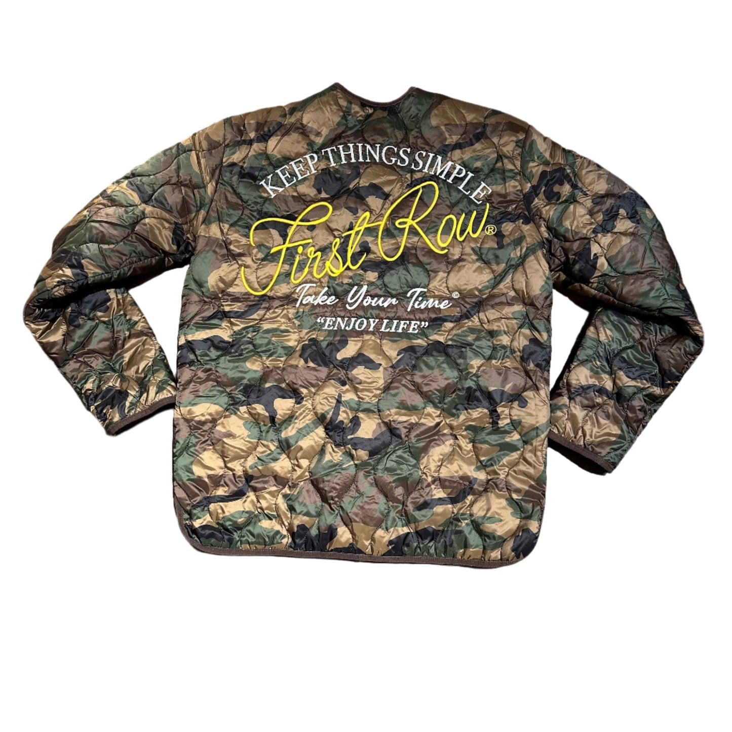 FIRST ROW VARSITY INSPIRED QUILTED JACKET CAMO