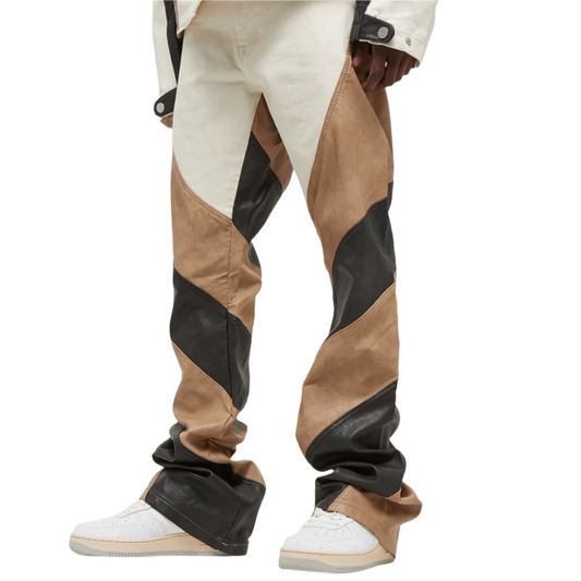 FIRST ROW LEATHER MIX STACKED PANTS