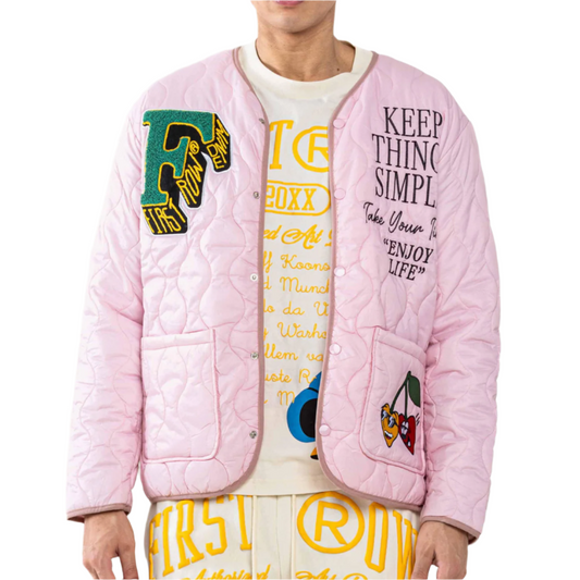 FIRST ROW VARSITY INSPIRED QUILTED JACKET PINK